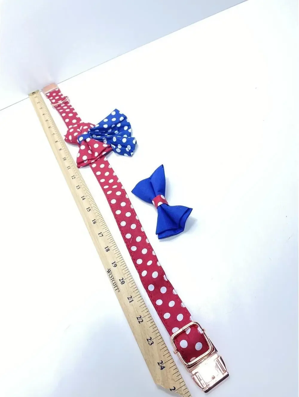 Polka Dot XL Dog Collar Removable Bow Ties Red Blue Brand New